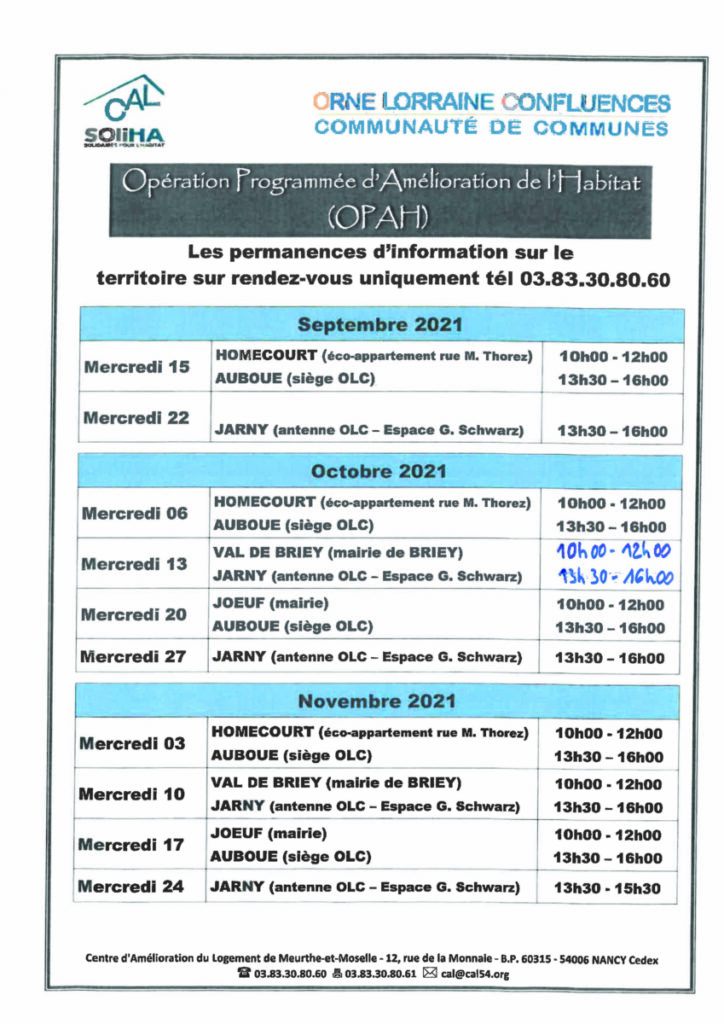 MODIFICATION PERMANENCES CAL